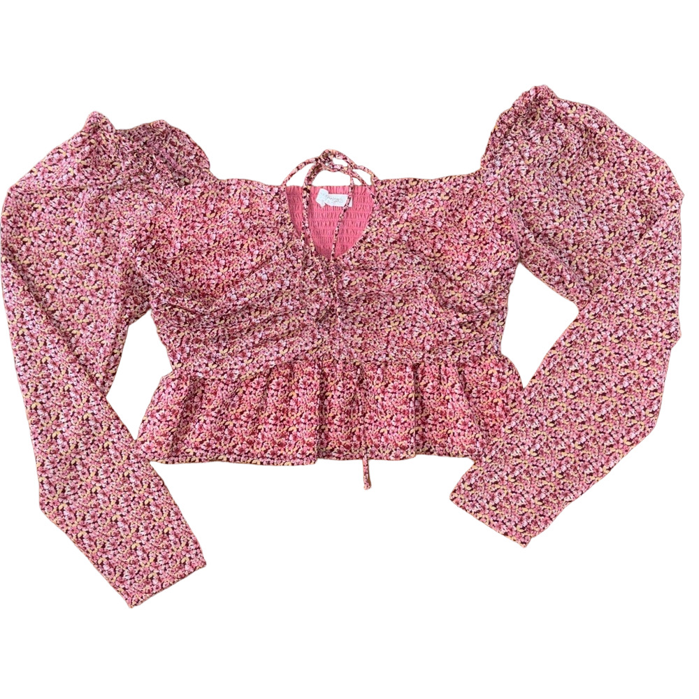 Beyond Words Floral Boho Crop Top Size Large Blouse